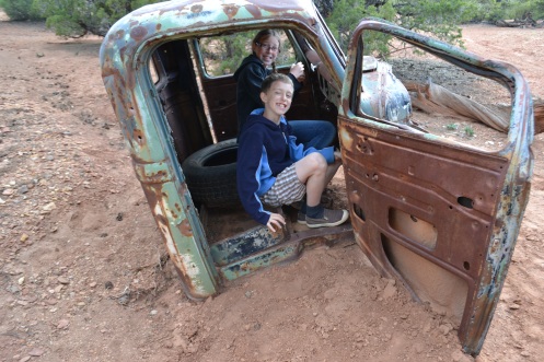 max and lucy in old truck